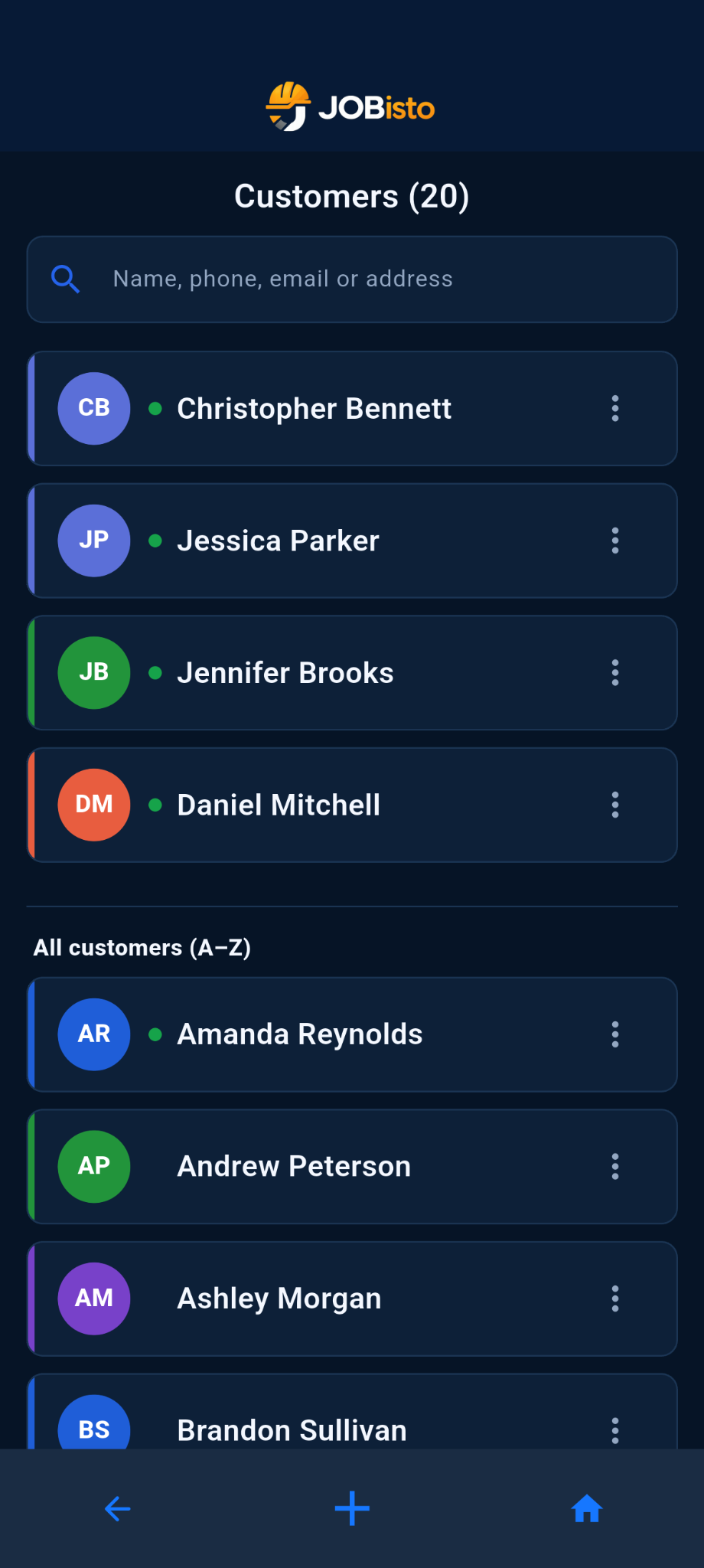 JOBisto customers screen