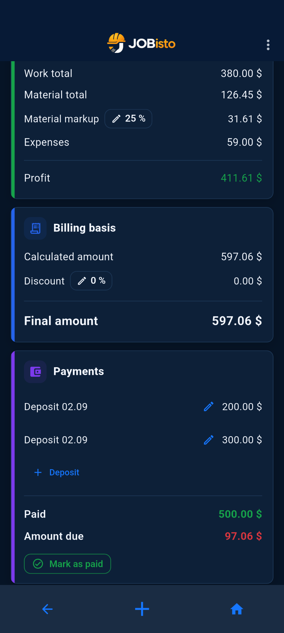 JOBisto job finances